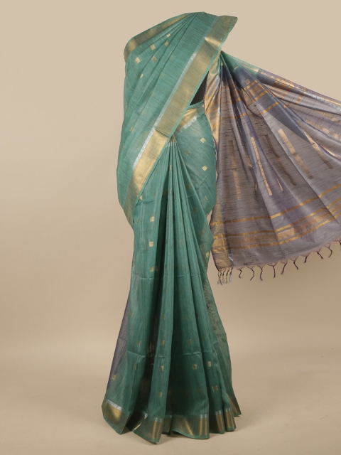 

Pothys Green & Gold-Toned Zari Jute Cotton Saree