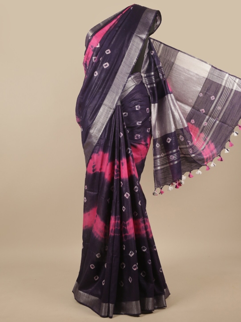 

Pothys Purple & Pink Bandhani Zari Linen Blend Saree