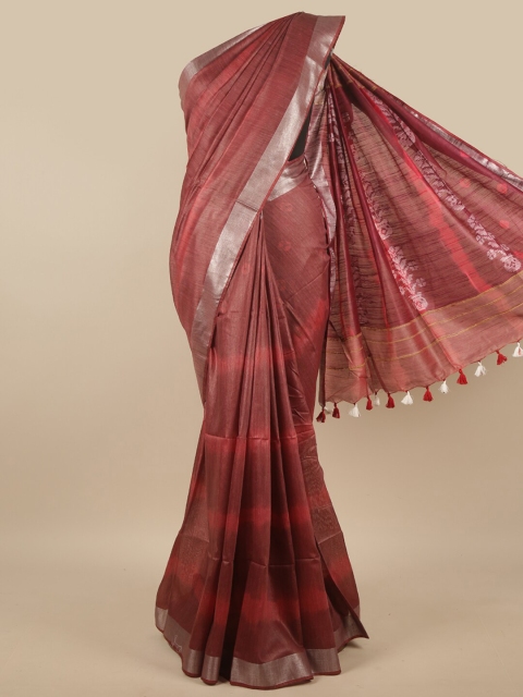 

Pothys Coral & Silver-Toned Tie and Dye Zari Jute Cotton Saree