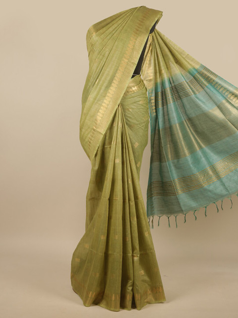 

Pothys Green & Gold-Toned Zari Jute Cotton Saree