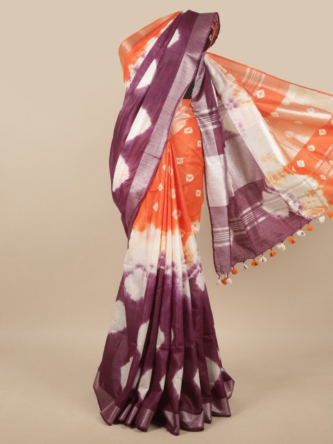 

Pothys Purple & Orange Bandhani Zari Linen Blend Saree