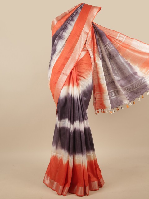 

Pothys Orange & Coffee Brown Tie & Dye Zari Jute Cotton Saree
