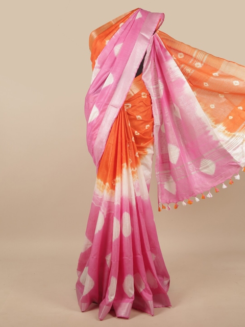 

Pothys Orange & White Bandhani Linen Blend Saree
