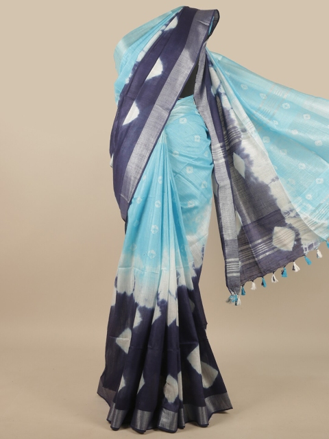 

Pothys Purple & Blue Bandhani Zari Linen Blend Saree