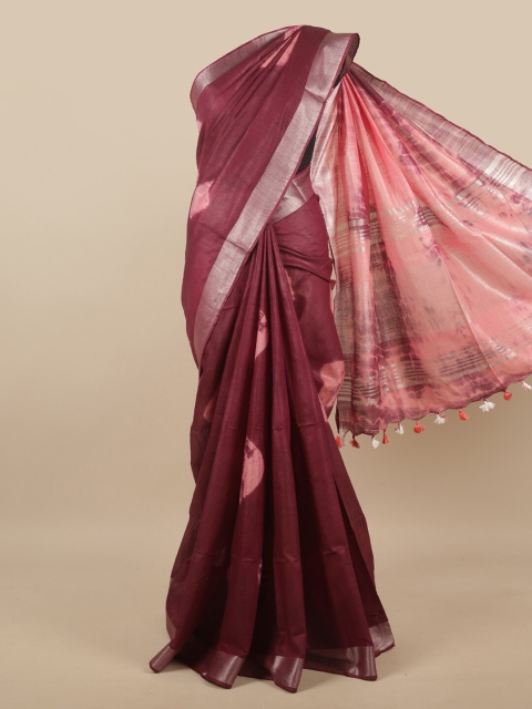 

Pothys Purple & Pink Bandhani Zari Linen Blend Saree