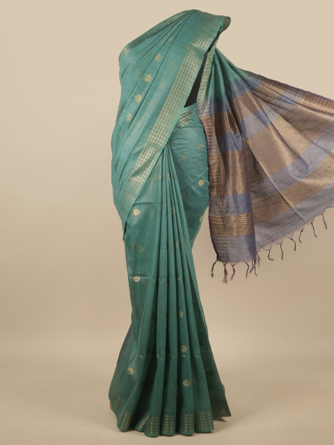 

Pothys Green & Gold-Toned Ethnic Motifs Zari Jute Cotton Saree