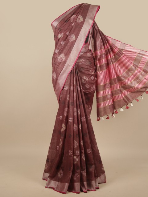 

Pothys Brown & Pink Bandhani Printed Zari Jute Cotton Saree