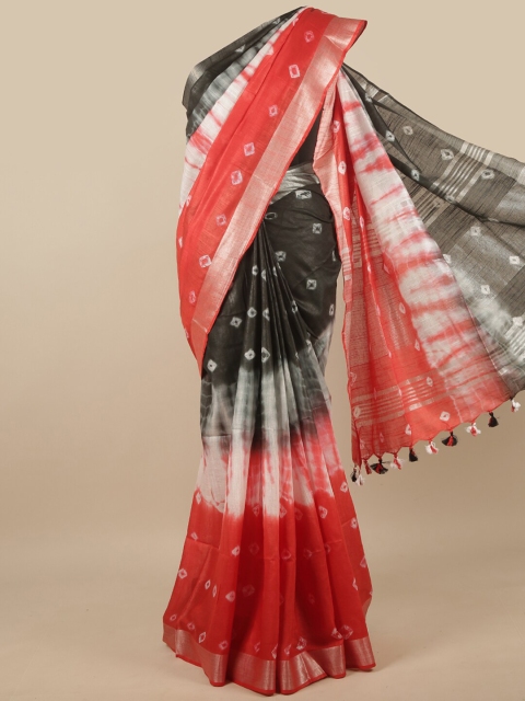 

Pothys Red & White Tie and Dye Zari Linen Blend Saree