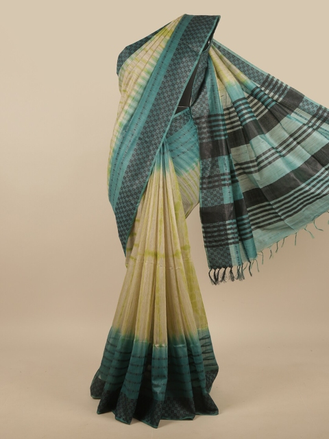 

Pothys Cream-Coloured & Blue Printed Jute Cotton Saree