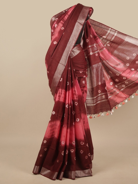 

Pothys Maroon & Pink Bandhani Zari Art Linen Saree