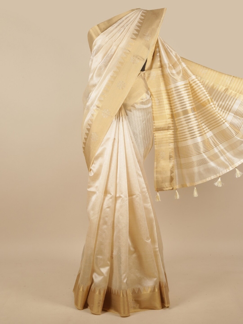 

Pothys Cream-Coloured & Gold-Toned Embellished Beads and Stones Saree