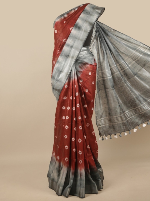 

Pothys Maroon & Grey Bandhani Zari Linen Blend Saree