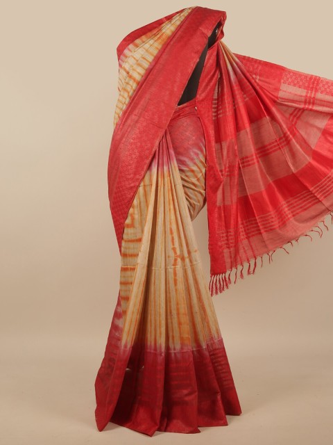 

Pothys Cream-Coloured & Red Tie & Dye Jute Cotton Saree