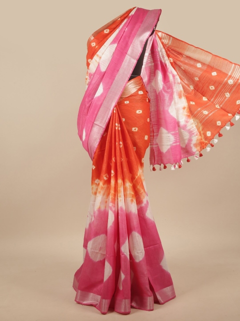 

Pothys Orange & Pink Bandhani Zari Art Linen Saree