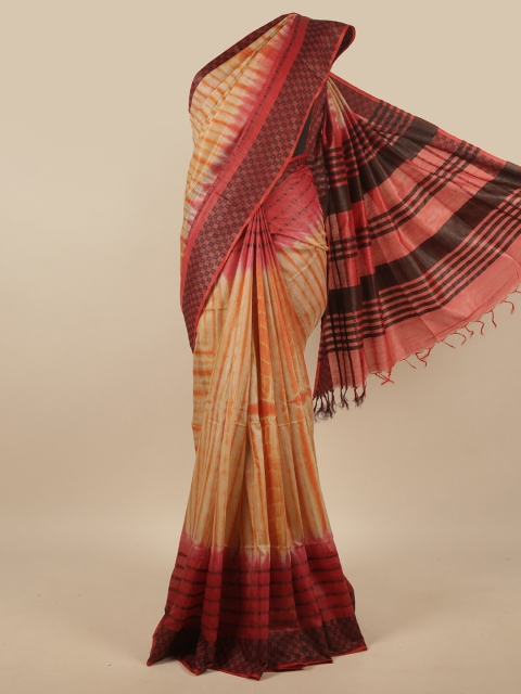 

Pothys Cream-Coloured & Orange Tie and Dye Jute Cotton Saree