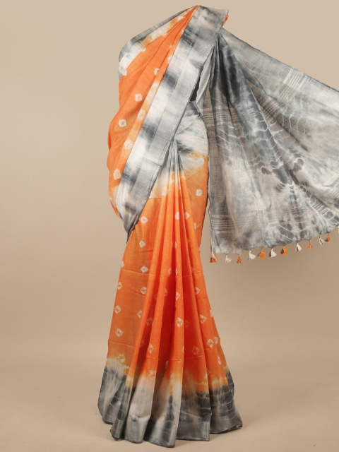 

Pothys Orange & White Bandhani Zari Linen Blend Saree