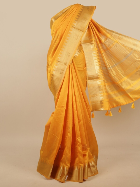 

Pothys Yellow & Gold-Toned Woven Design Zari Saree
