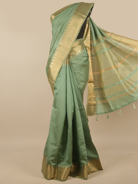 

Pothys Green & Gold-Toned Zari Linen Blend Saree