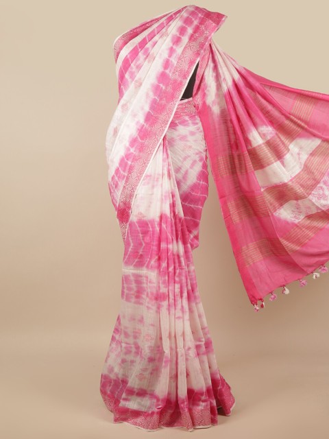 

Pothys Off White & Pink Tie and Dye Jute Cotton Saree