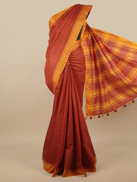 

Pothys Rust Solid Jute Cotton Saree
