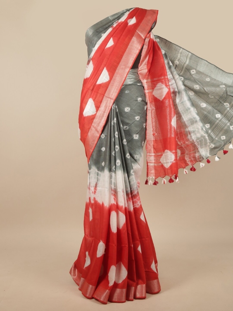 

Pothys Grey & White Bandhani Zari Linen Blend Saree