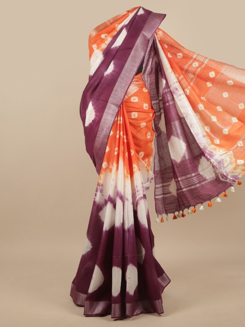 

Pothys Orange & Burgundy Tie & Dye Printed Linen Blend Saree