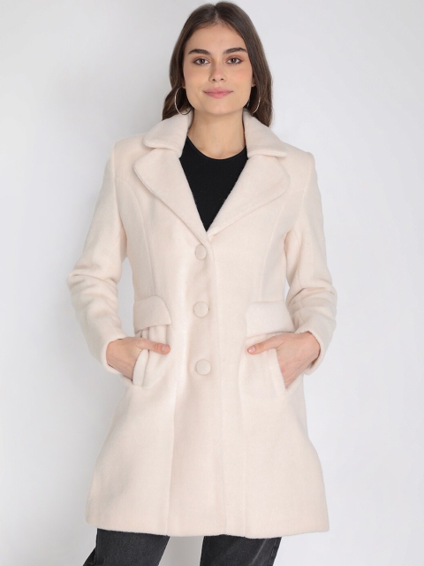 

LEBORK Women Off White Solid Wool Trench Coat