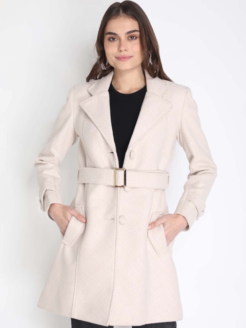 

LEBORK Women Beige Solid Woolen Trench Coat