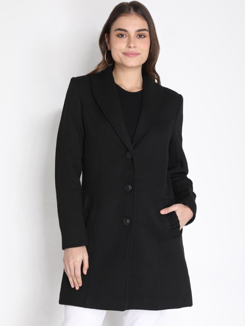 

LEBORK Women Black Solid Woolen Trench Coat