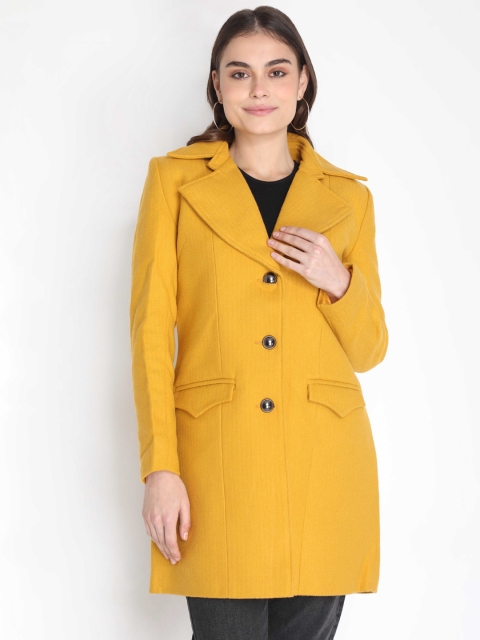 

LEBORK Women Yellow Solid Overcoat