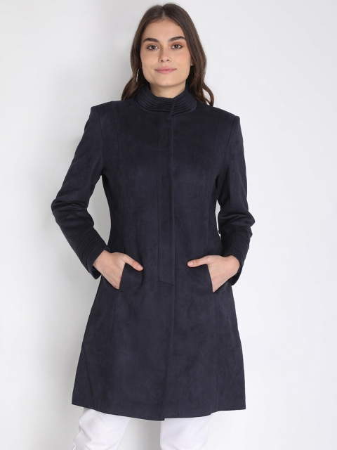 

LEBORK Women Navy Blue Solid Woolen Trench Coat