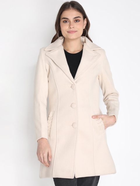 

LEBORK Women Off White Solid Wool Trench Coat