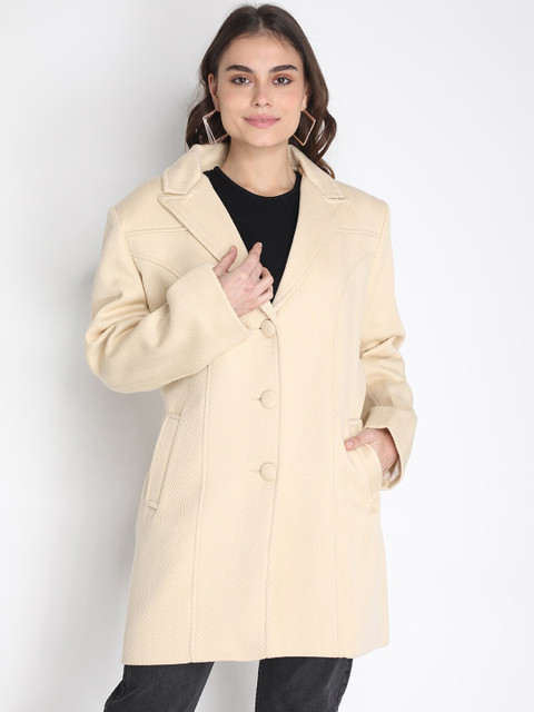 

LEBORK Women Beige Solid Wool Trench Coat