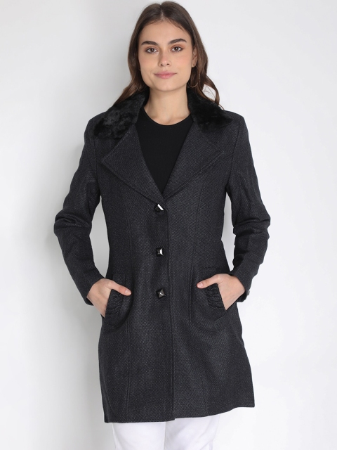 

LEBORK Women Navy Blue Self-Design Woollen Overcoat