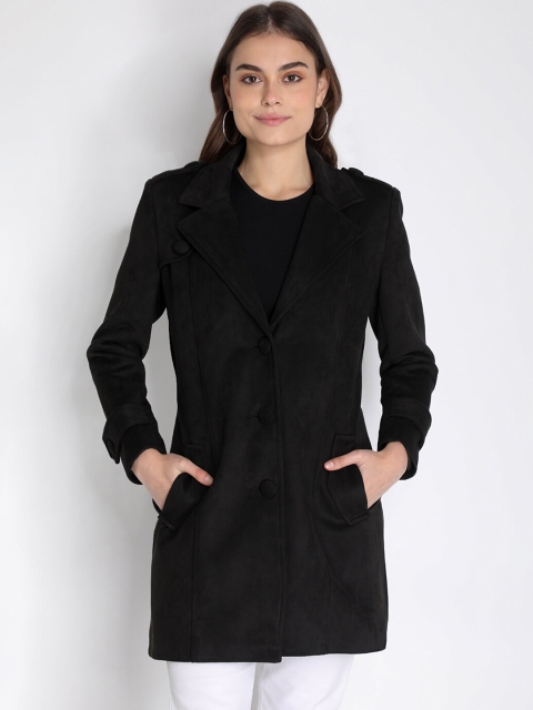 

LEBORK Women Black Solid Wool Trench Coat