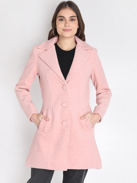 

LEBORK Women Pink Solid Woollen Overcoat
