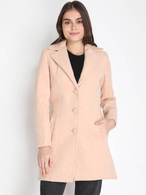 

LEBORK Women Beige Solid Woollen Overcoat