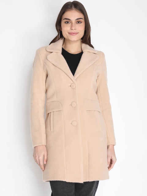 

LEBORK Women Beige Solid Woolen Trench Coat
