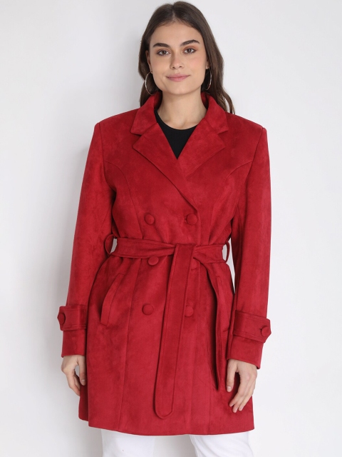 

LEBORK Women Red Woollen Wrap Coat