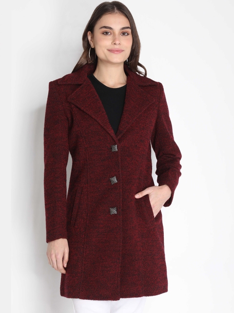

LEBORK Women Maroon Solid Woolen Trench Coat