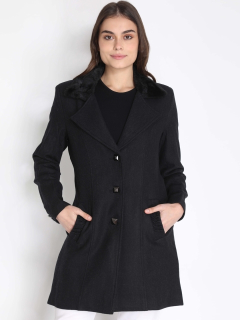 

LEBORK Women Black Woollen Overcoat