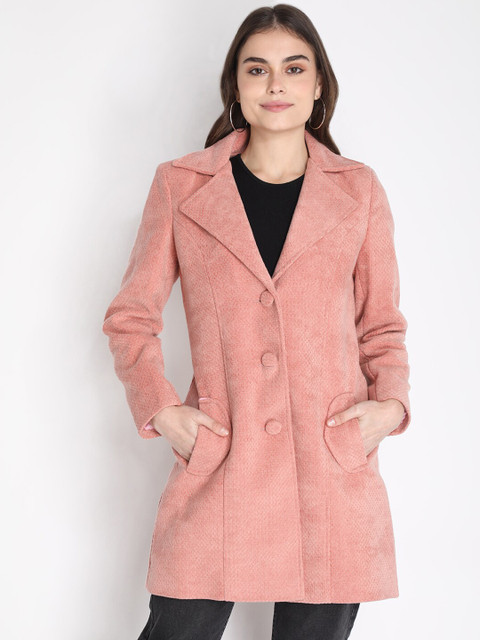 

LEBORK Women Pink Solid Wool Trench Coat
