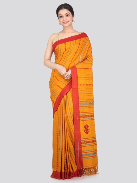 

PinkLoom Women Yellow & Red Pure Cotton Woven Design Saree