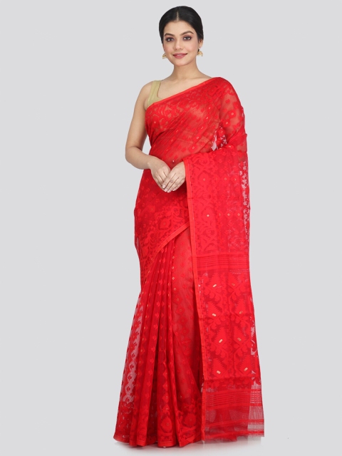 

PinkLoom Red Woven Design Pure Cotton Jamdani Saree