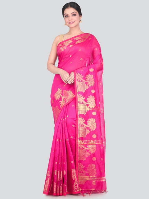 

PinkLoom Pink & Gold-Toned Woven Design Zari Cotton Blend Saree