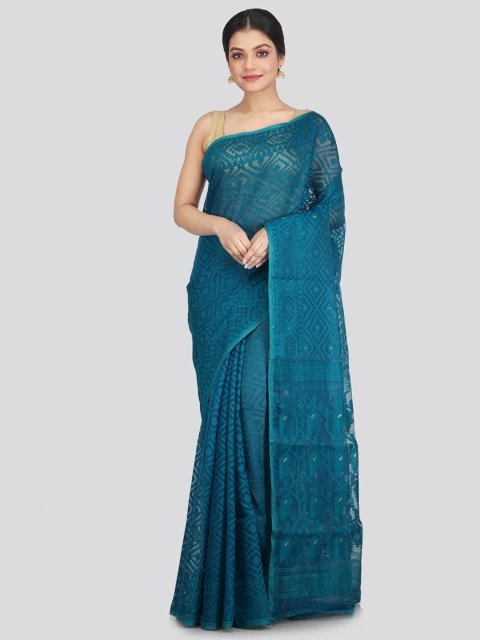 

PinkLoom Blue Woven Design Pure Cotton Jamdani Saree