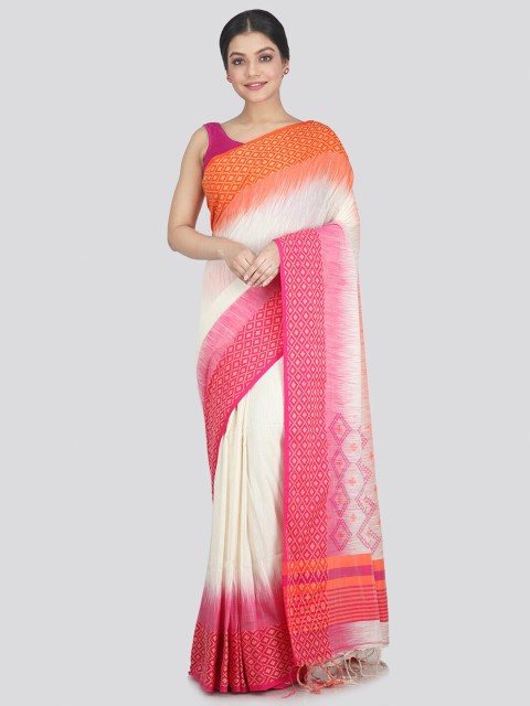 

PinkLoom White & Pink Woven Design Pure Cotton Saree
