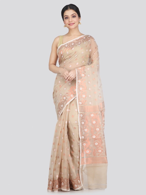 

PinkLoom Beige & Copper-Toned Woven Design Pure Cotton Jamdani Saree