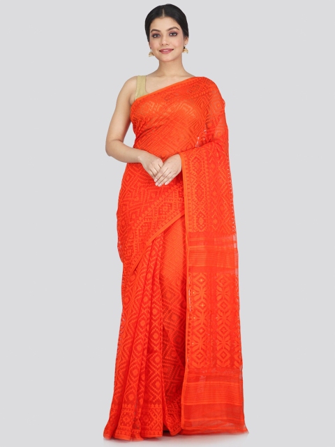 

PinkLoom Orange Woven Design Pure Cotton Jamdani Saree