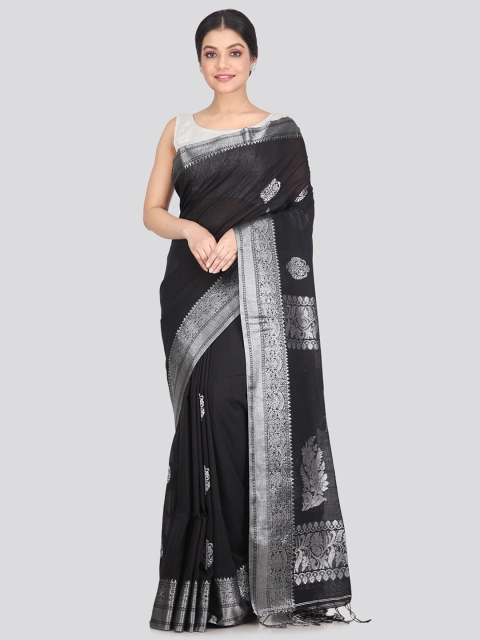 

PinkLoom Black & Silver-Toned Woven Design Pure Cotton Saree